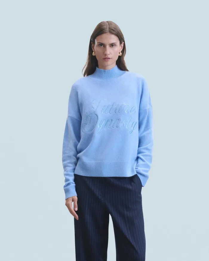 Women Cashmere Sweaters From Future Mock Neck Sweater Fairy Blue
