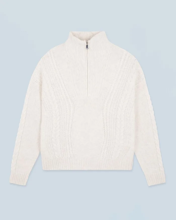 Women Cashmere Sweaters From Future Quarter Zip Neck Sweater With Twisted Details Heathered Ecru Women Cashmere Sweaters From Future Quarter Zip Neck Sweater With Twisted Details Heathered Ecru