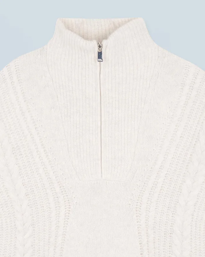 Women Cashmere Sweaters From Future Quarter Zip Neck Sweater With Twisted Details Heathered Ecru