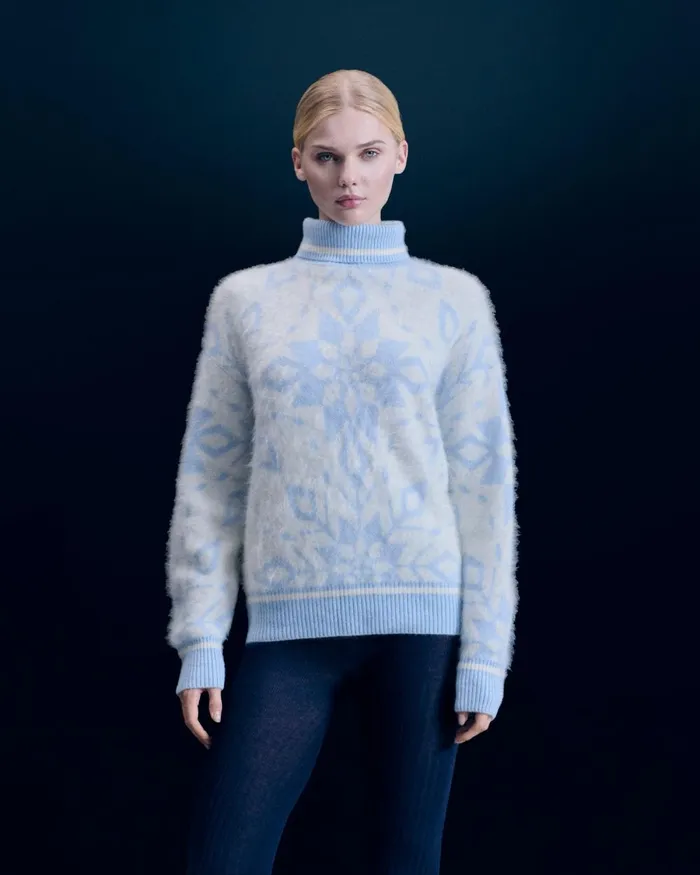 Women Cashmere Sweaters From Future Snowflake Turtleneck Sweater Baby Blue