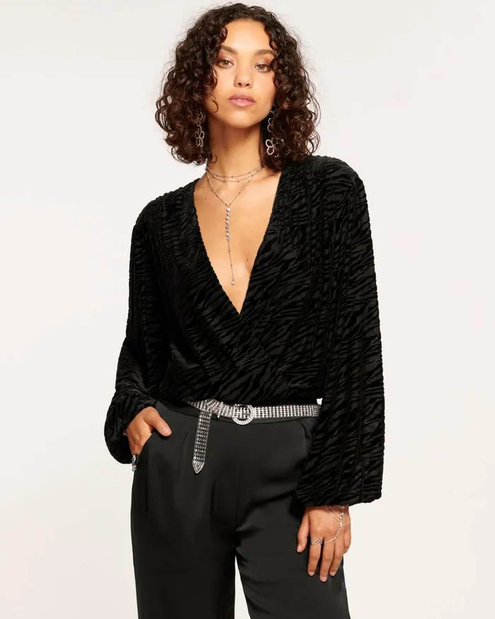 Women Cassidy VNeck Top Zebra Burnout Ramy Brook Tops