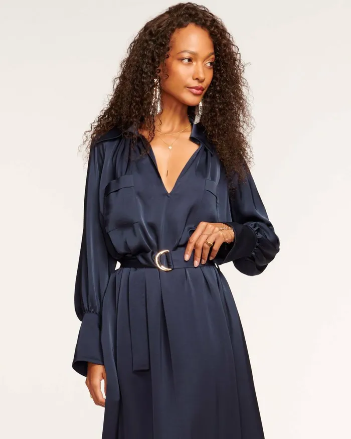 Women Cecilia Belted Midi Dress Navy Ramy Brook Dresses