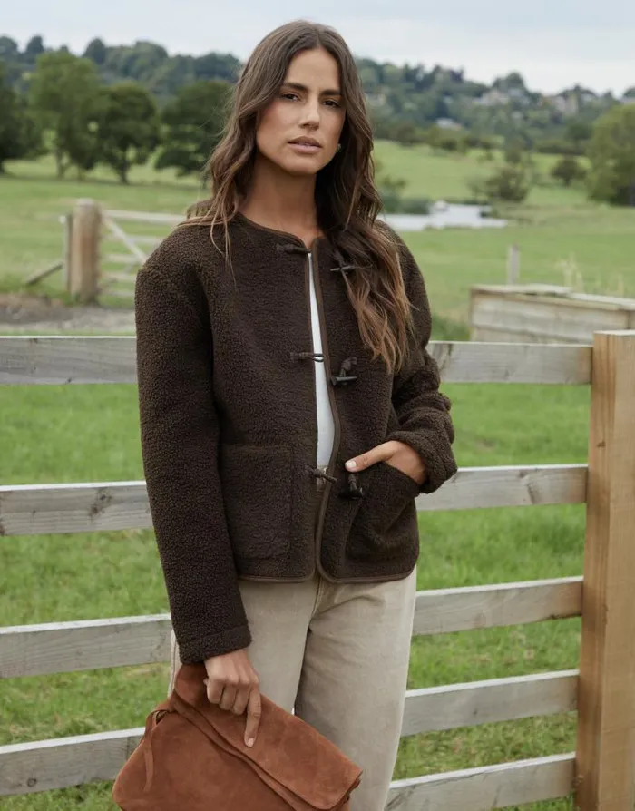 Women Chocolate Fleece Borg Toggle Jacket Threadbare Jackets