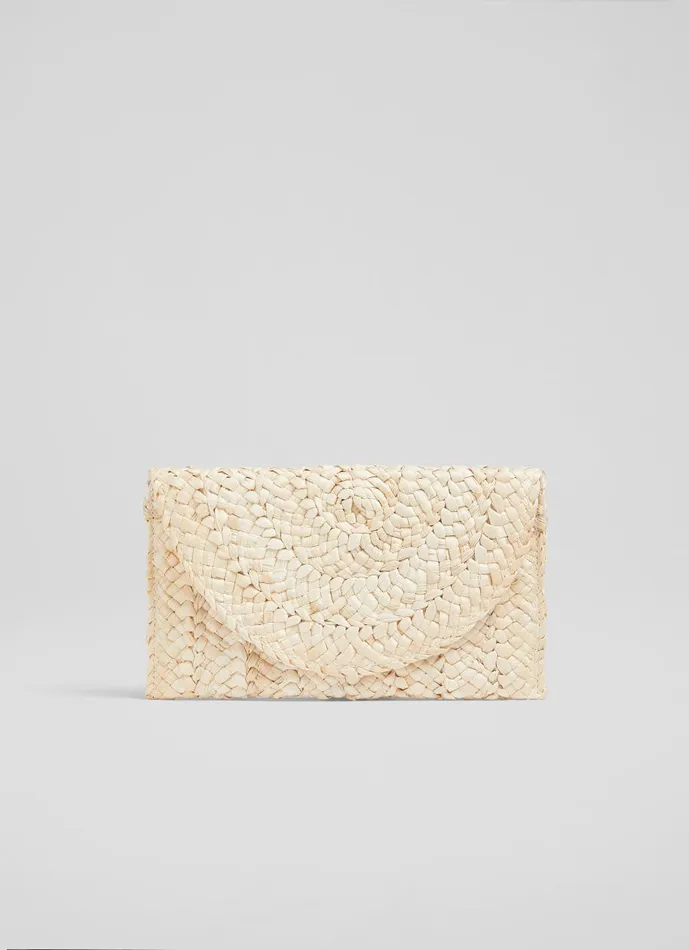 Women Clutch Bags LKBennett Dove Natural Straw Envelope Clutch