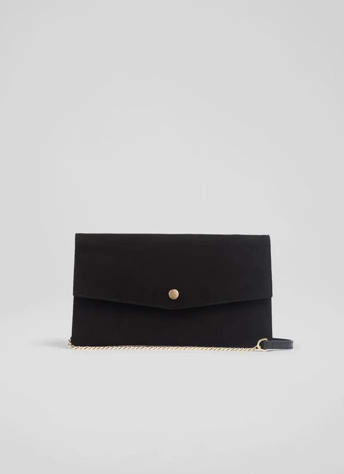 Women Clutch Bags LKBennett Layla Black Suede Envelope Clutch