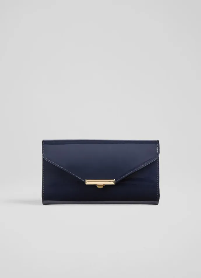 Women Clutch Bags LKBennett Lucy Navy Patent Leather Clutch Bag