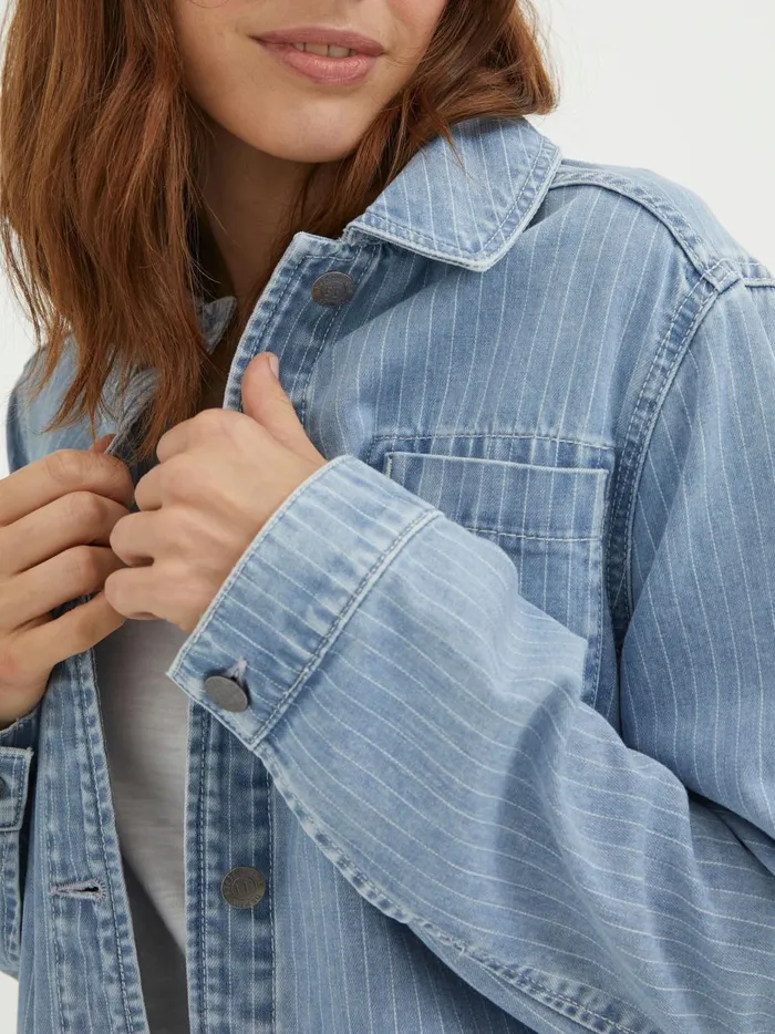 Women Coats and Jackets Fat Face Eden Blue Stripe Denim Worker Jacket