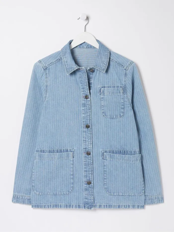 Women Coats and Jackets Fat Face Eden Blue Stripe Denim Worker Jacket