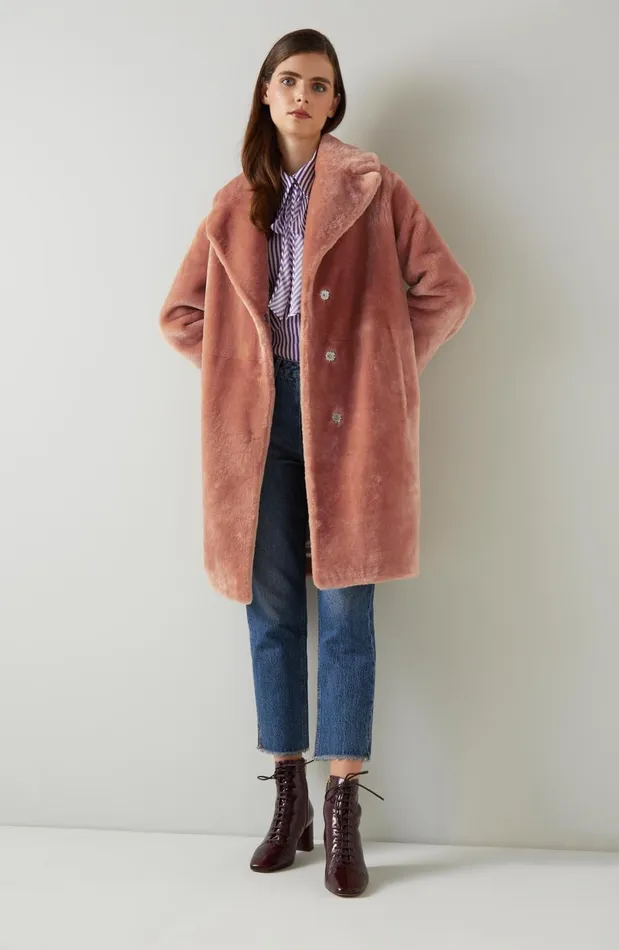 Women Coats and Jackets LKBennett Armelia Apricot Shearling Coat Apricot