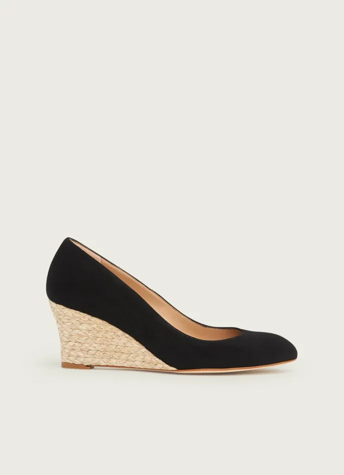 Women Court Shoes LKBennett Eevi Black Suede Espadrille Wedges Black
