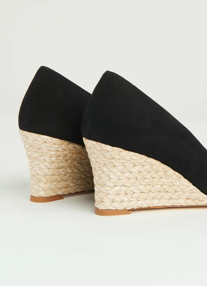 Women Court Shoes LKBennett Eevi Black Suede Espadrille Wedges Black