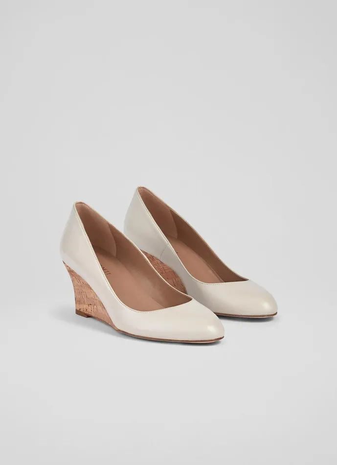 Women Court Shoes LKBennett Eevi Ecru Leather Cork Wedges Cream Women Court Shoes LKBennett Eevi Ecru Leather Cork Wedges Cream