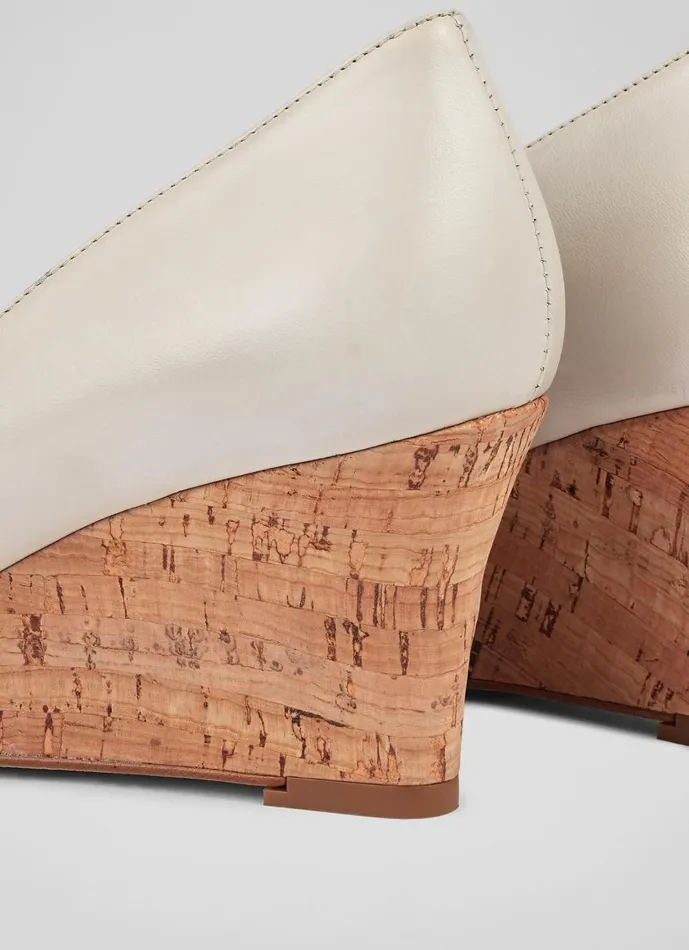 Women Court Shoes LKBennett Eevi Ecru Leather Cork Wedges Cream Women Court Shoes LKBennett Eevi Ecru Leather Cork Wedges Cream