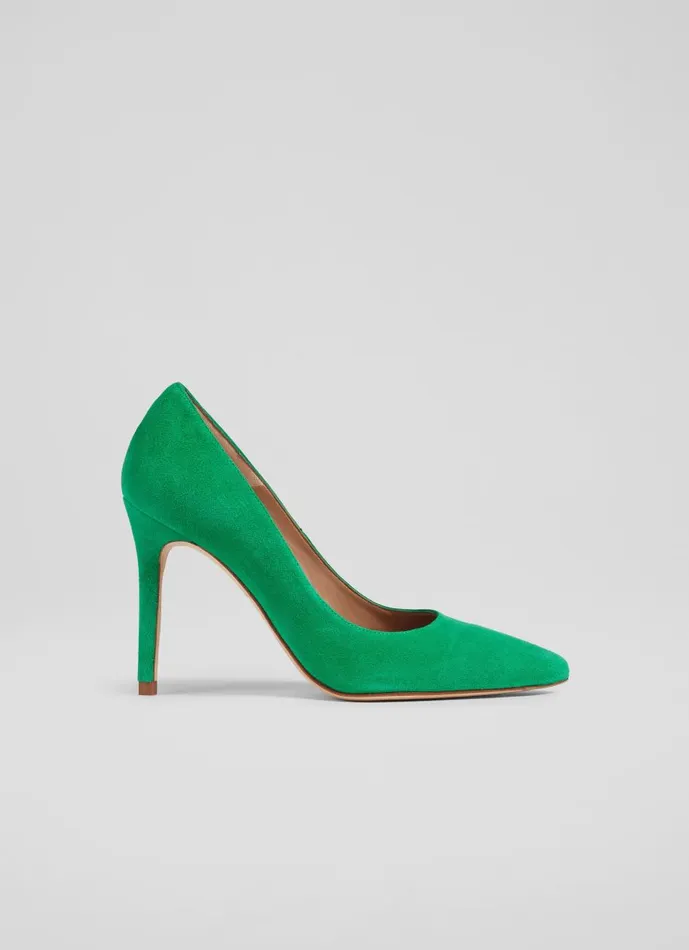 Women Court Shoes LKBennett Fern Green Suede Pointed Toe Courts Eden Green