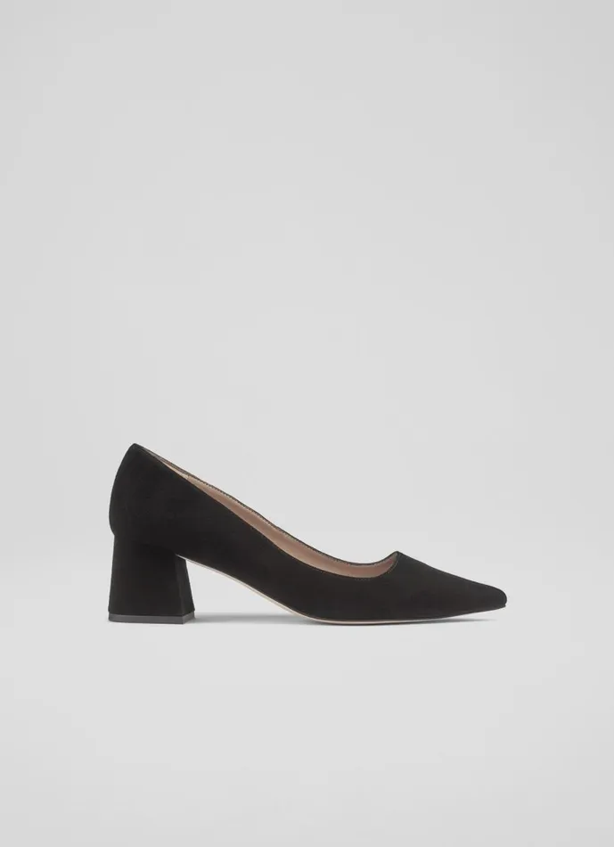 Women Court Shoes LKBennett Sloane Black Suede Block Heel Courts Black