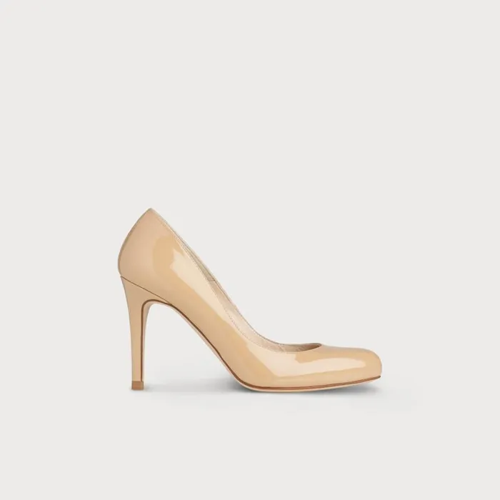 Women Court Shoes LKBennett Stila Beige Patent Leather Round Toe Courts Beige