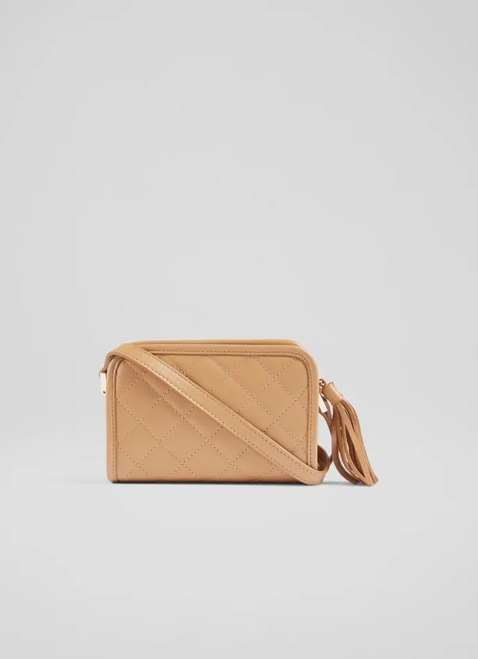 Women CrossBody Bags LKBennett Emma Camel Leather Quilted Crossbody Bag Women CrossBody Bags LKBennett Emma Camel Leather Quilted Crossbody Bag