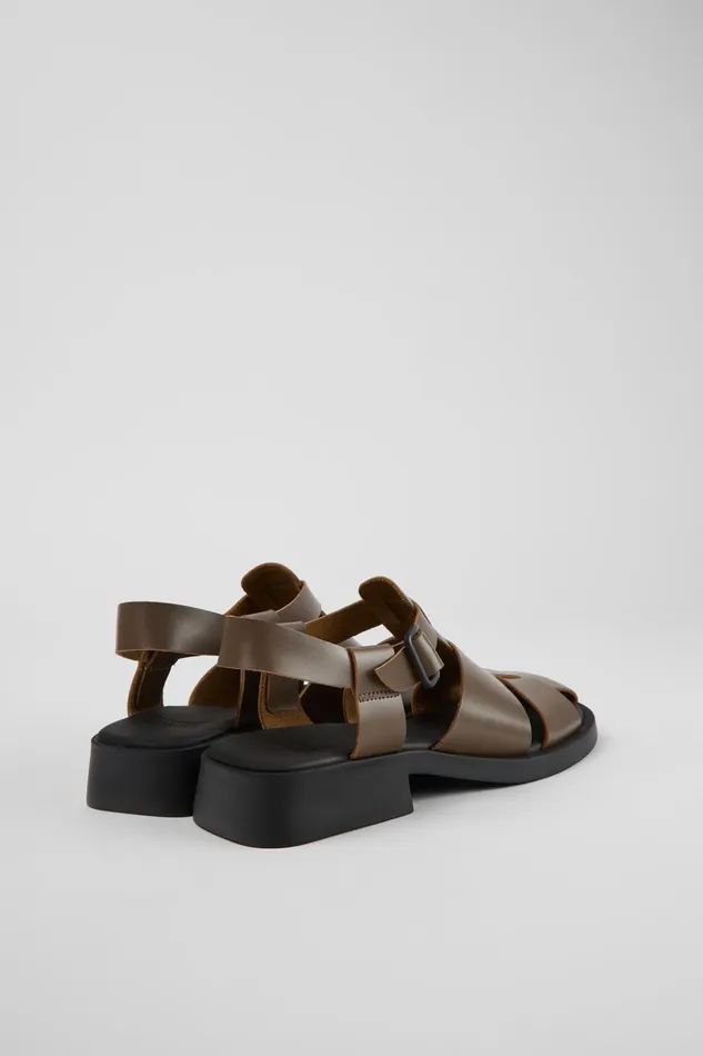 Women Dana Brown Leather Sandals Camper Flat Shoes