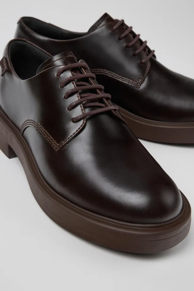 Women Dean Brown Leather Shoes Camper Formal Shoes