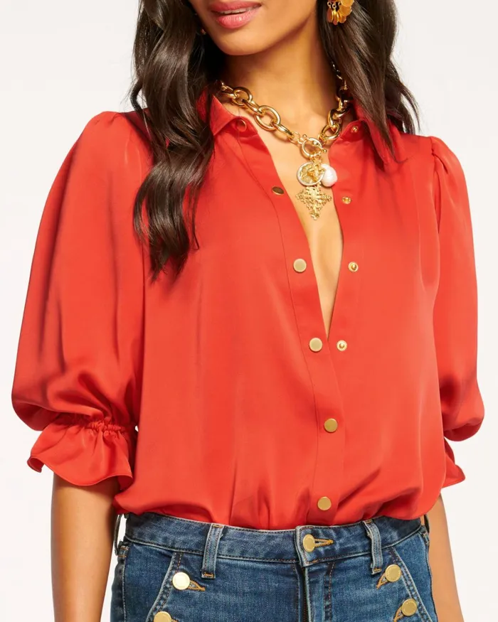 Women Dina Button Down Bodysuit Soiree Red Ramy Brook Tops Women Dina Button Down Bodysuit Soiree Red Ramy Brook Tops