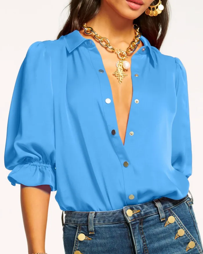 Women Dina Button Down Bodysuit Soiree Red Ramy Brook Tops Women Dina Button Down Bodysuit Soiree Red Ramy Brook Tops
