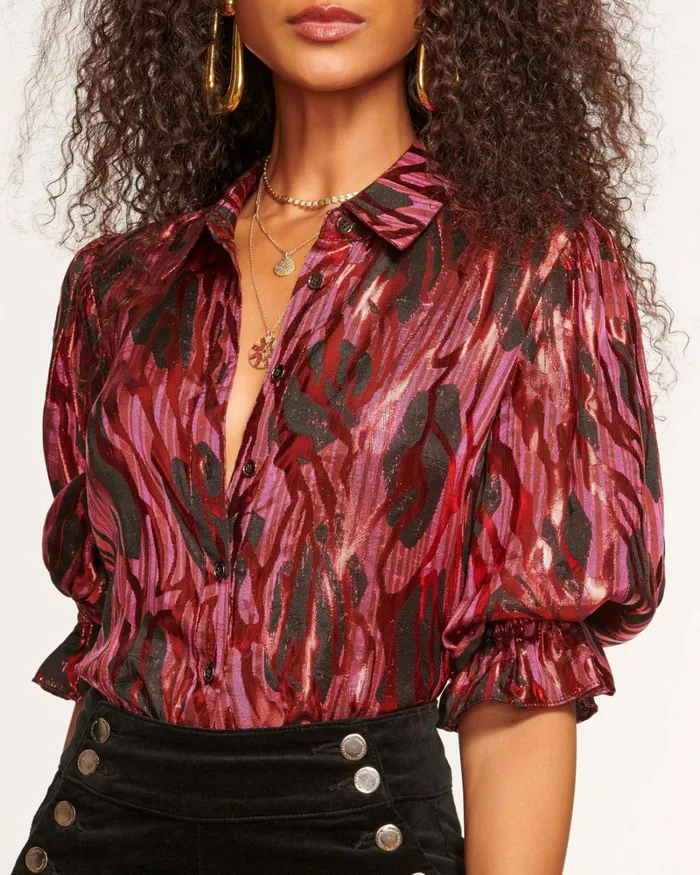 Women Dina Button Down Bodysuit Soiree Red Ramy Brook Tops Women Dina Button Down Bodysuit Soiree Red Ramy Brook Tops