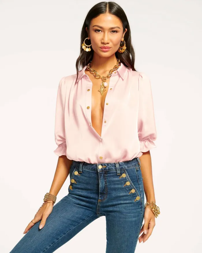 Women Dina Button Down Bodysuit Soiree Red Ramy Brook Tops Women Dina Button Down Bodysuit Soiree Red Ramy Brook Tops