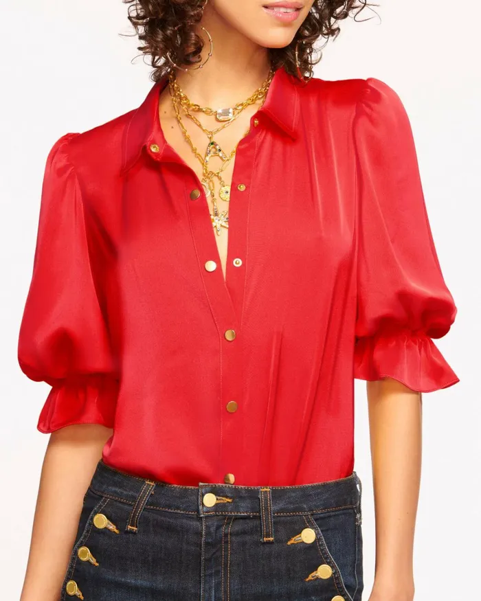 Women Dina Button Down Bodysuit Soiree Red Ramy Brook Tops Women Dina Button Down Bodysuit Soiree Red Ramy Brook Tops