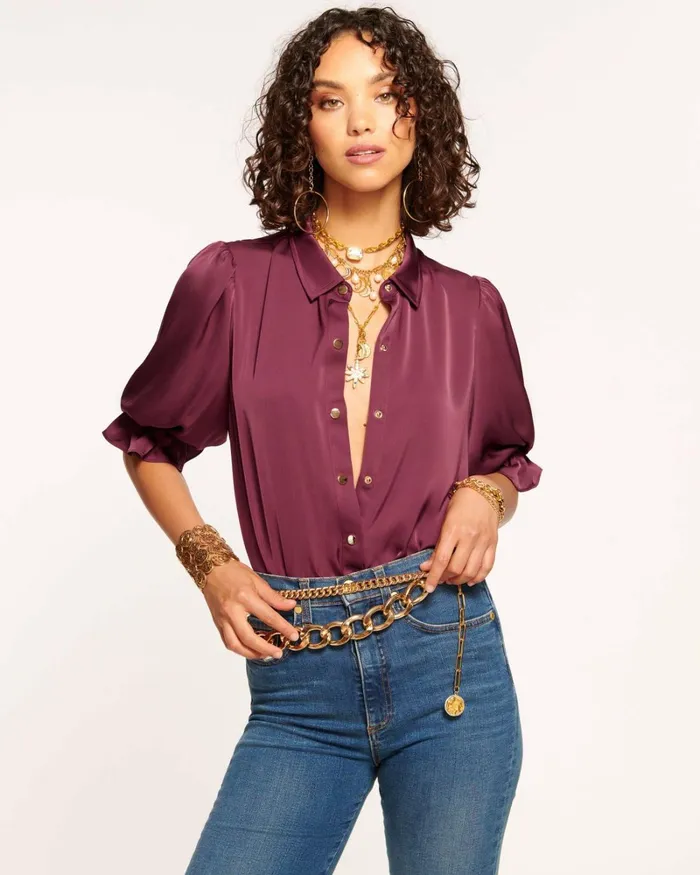 Women Dina Button Down Bodysuit Soiree Red Ramy Brook Tops Women Dina Button Down Bodysuit Soiree Red Ramy Brook Tops
