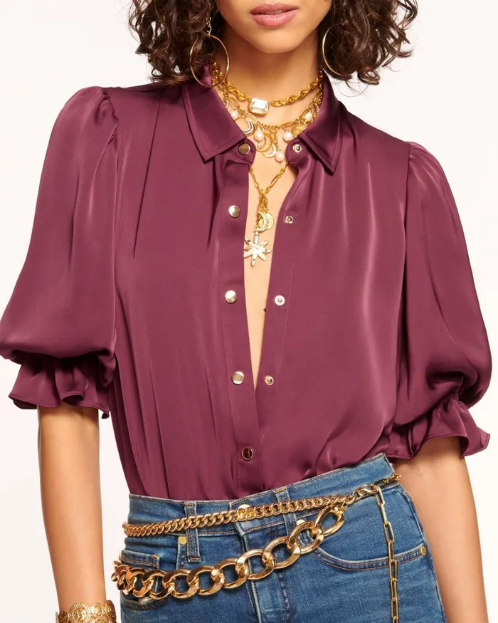 Women Dina Button Down Bodysuit Soiree Red Ramy Brook Tops Women Dina Button Down Bodysuit Soiree Red Ramy Brook Tops