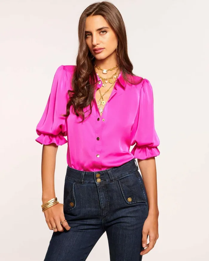 Women Dina Button Down Bodysuit Soiree Red Ramy Brook Tops Women Dina Button Down Bodysuit Soiree Red Ramy Brook Tops