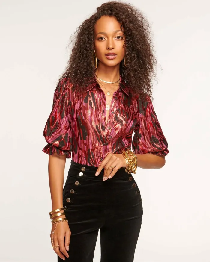 Women Dina Button Down Bodysuit Soiree Red Ramy Brook Tops Women Dina Button Down Bodysuit Soiree Red Ramy Brook Tops