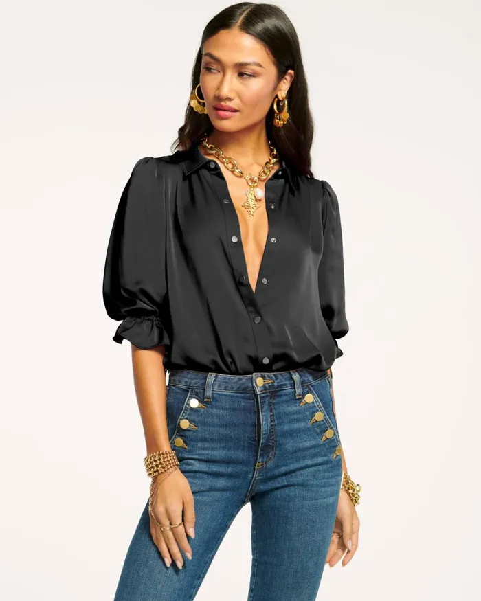 Women Dina Button Down Bodysuit Soiree Red Ramy Brook Tops Women Dina Button Down Bodysuit Soiree Red Ramy Brook Tops