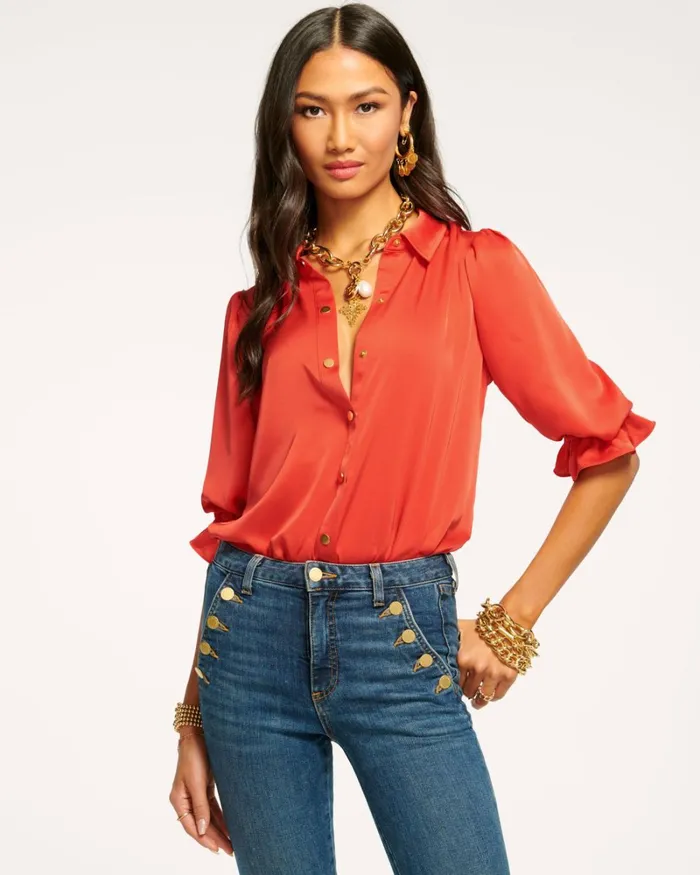 Women Dina Button Down Bodysuit Soiree Red Ramy Brook Tops Women Dina Button Down Bodysuit Soiree Red Ramy Brook Tops