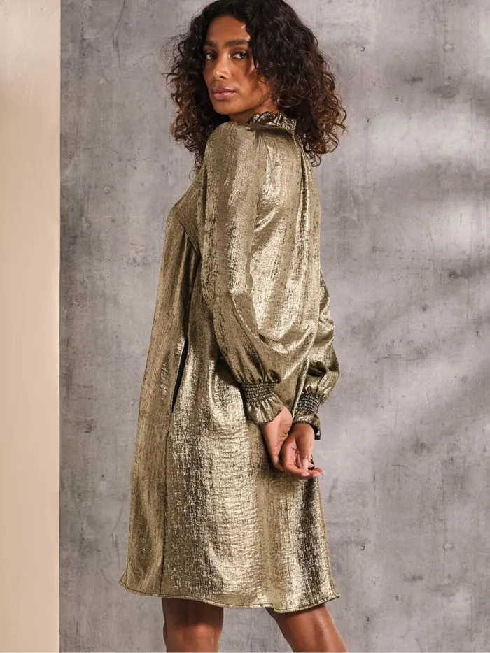 Women Dresses Fat Face Silas Gold Metallic Dress