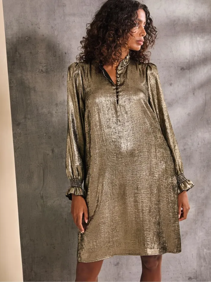 Women Dresses Fat Face Silas Gold Metallic Dress