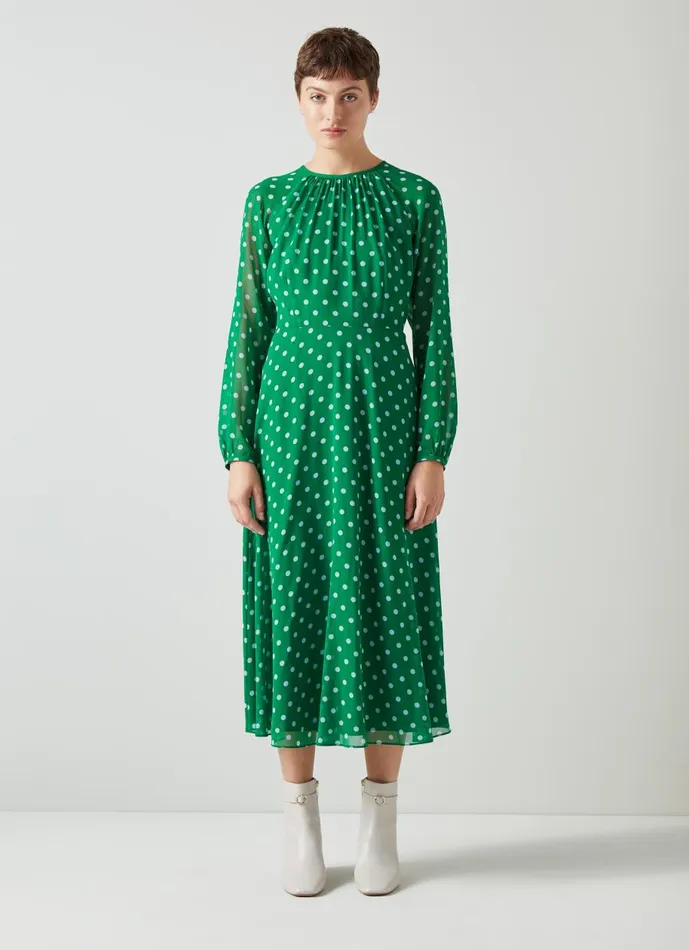 Women Dresses LKBennett Addison Green And Blue Spot Print Midi Dress Green Blue Women Dresses LKBennett Addison Green And Blue Spot Print Midi Dress Green Blue