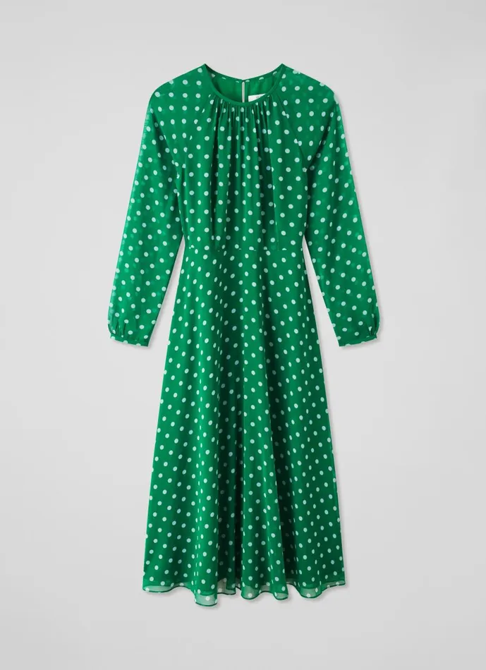 Women Dresses LKBennett Addison Green And Blue Spot Print Midi Dress Green Blue Women Dresses LKBennett Addison Green And Blue Spot Print Midi Dress Green Blue