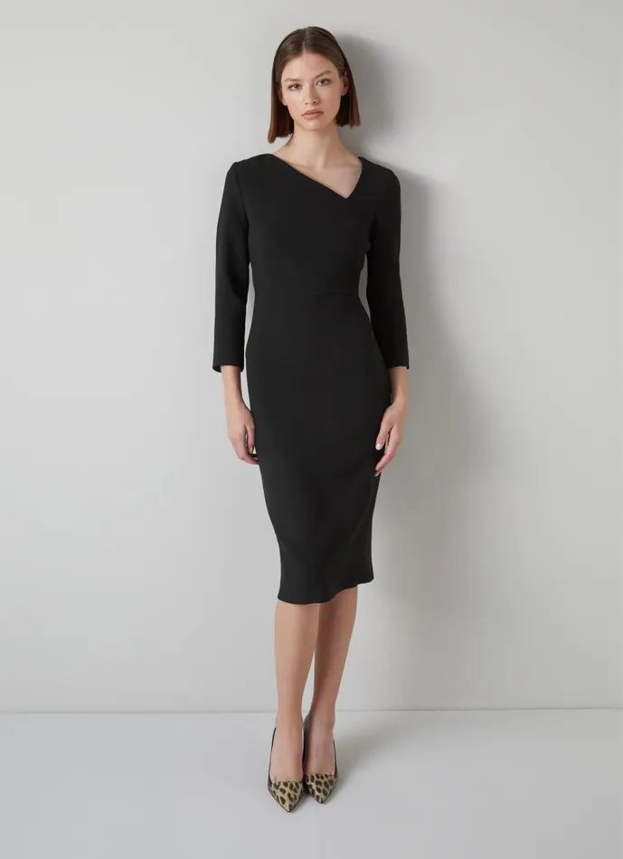 Women Dresses LKBennett Alexis Black Wool Crepe Shift Dress Black