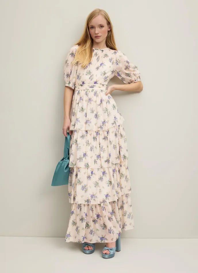 Women Dresses LKBennett Bouvier Bouquet Print Silk Tiered Dress Cream Women Dresses LKBennett Bouvier Bouquet Print Silk Tiered Dress Cream
