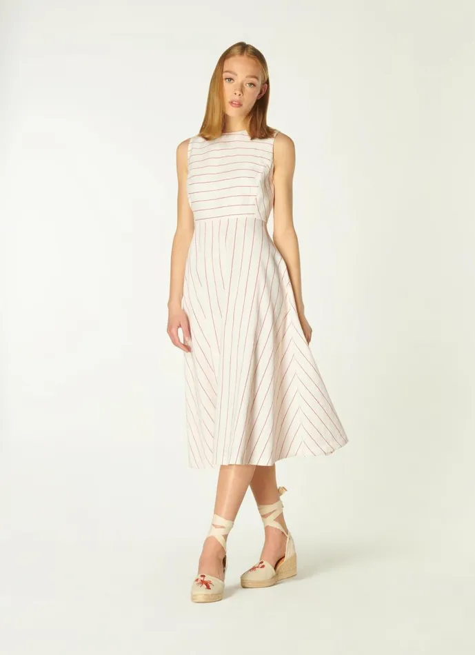 Women Dresses LKBennett Clementine Cream And Red Stripe CottonLinen Dress Multi