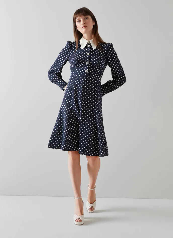 Women Dresses LKBennett Mathilde Navy and Cream Polka Dot Silk Tea Dress Navy Blue Women Dresses LKBennett Mathilde Navy and Cream Polka Dot Silk Tea Dress Navy Blue
