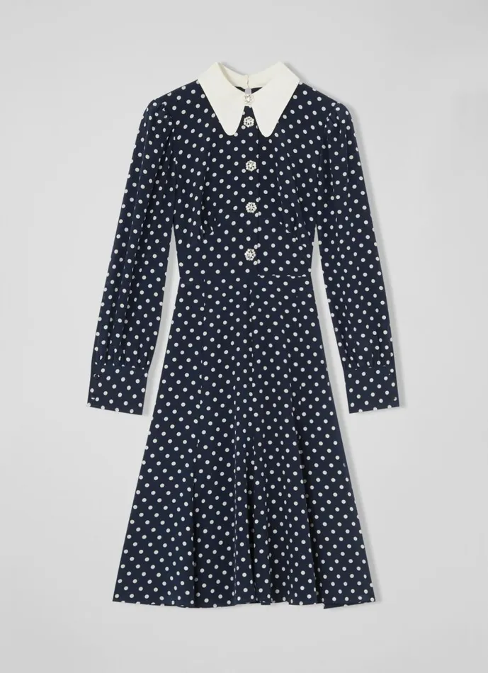 Women Dresses LKBennett Mathilde Navy and Cream Polka Dot Silk Tea Dress Navy Blue Women Dresses LKBennett Mathilde Navy and Cream Polka Dot Silk Tea Dress Navy Blue