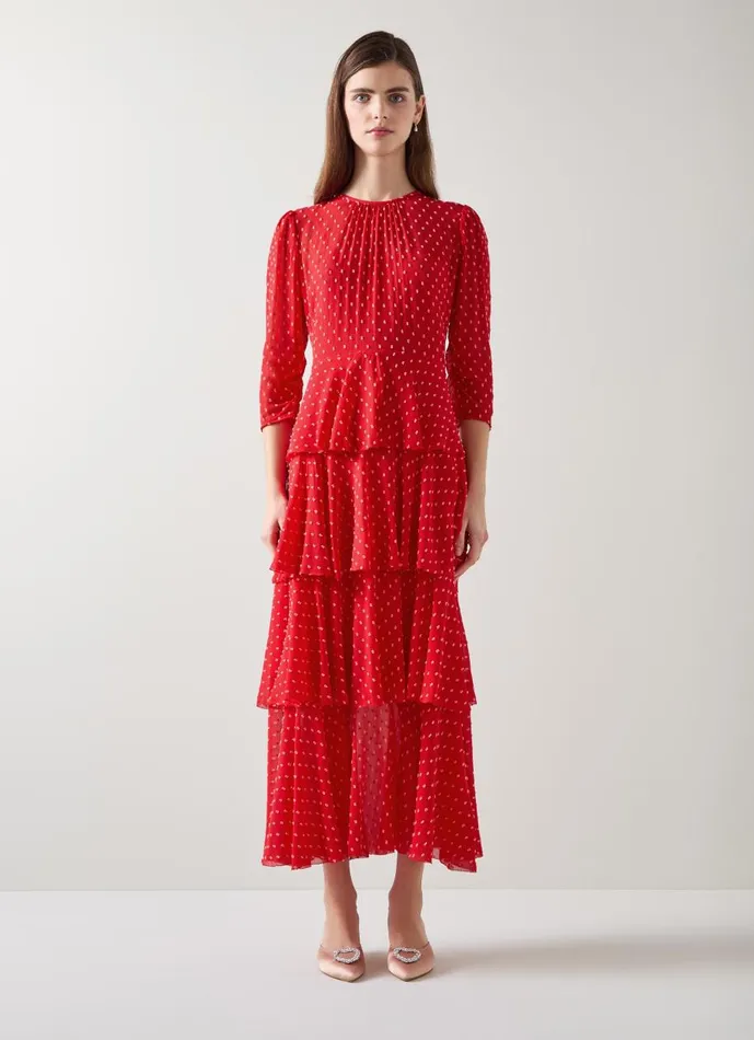 Women Dresses LKBennett Poppy Red Poinsettia Tiered Dress Multi Women Dresses LKBennett Poppy Red Poinsettia Tiered Dress Multi
