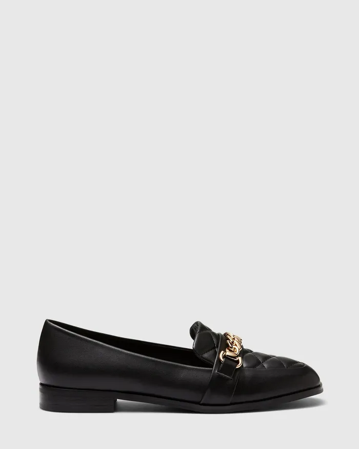 Women ELVIE Black Quilt Loafers NOVO Shoes