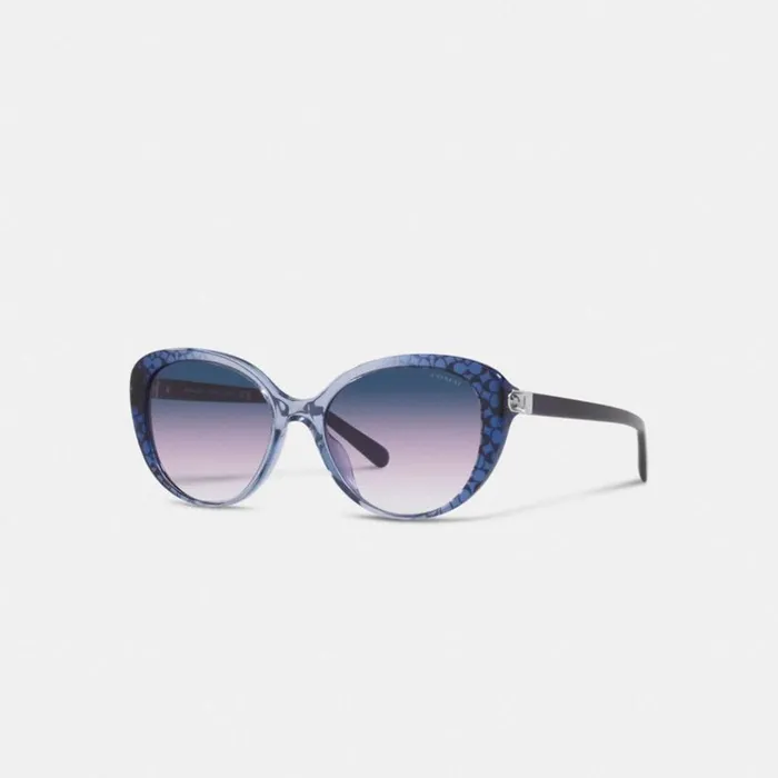 Women Eyewear Coach Horse And Carriage Round Sunglasses Blue Signature C Gradient