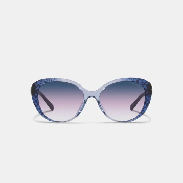 Women Eyewear Coach Horse And Carriage Round Sunglasses Blue Signature C Gradient Women Eyewear Coach Horse And Carriage Round Sunglasses Blue Signature C Gradient