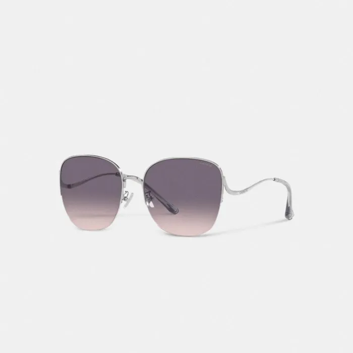 Women Eyewear Coach Metal Rounded Sunglasses Grey Pink Gradient