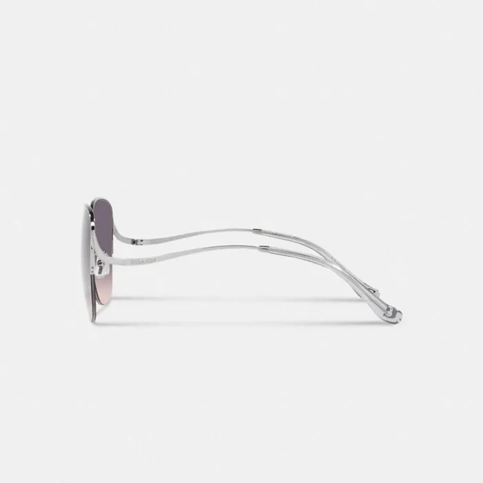 Women Eyewear Coach Metal Rounded Sunglasses Grey Pink Gradient