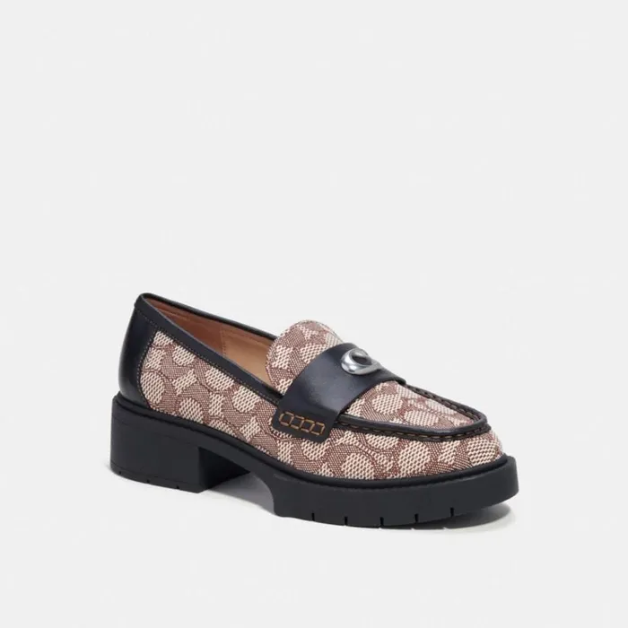 Women Flats and Loafers Coach Leah Loafer In Signature Jacquard Cocoablack